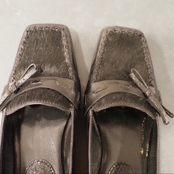 Nine West sz 6.5 black leather and calf fur heeled loafers - Picture 8 of 13